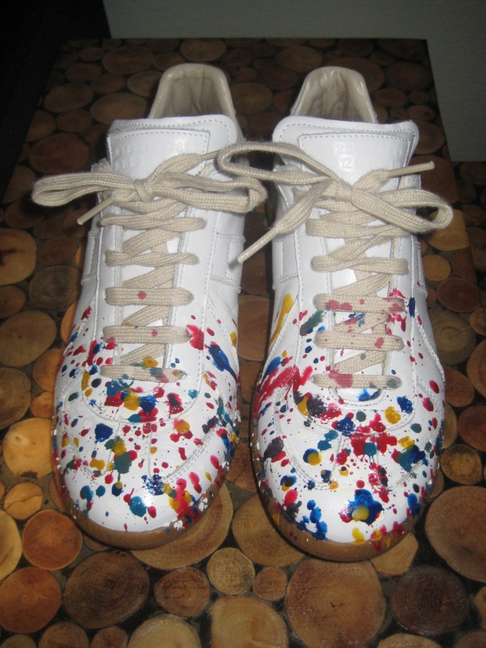 Excellent Condition Margiela Replica Paint Splatter White Sneakers Size 37